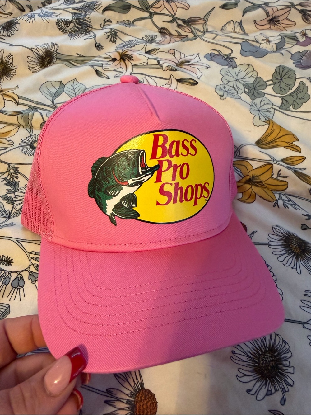 Bass Pro Shops Pink Trucker Hat with Yellow Logo
